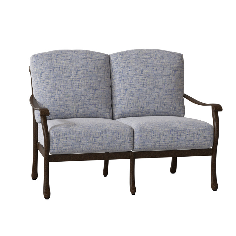 Casa 53.25'' Wide Aluminum Loveseat with Cushions, Chestnut Brown, Impact Vapor Gray Sunbrella®