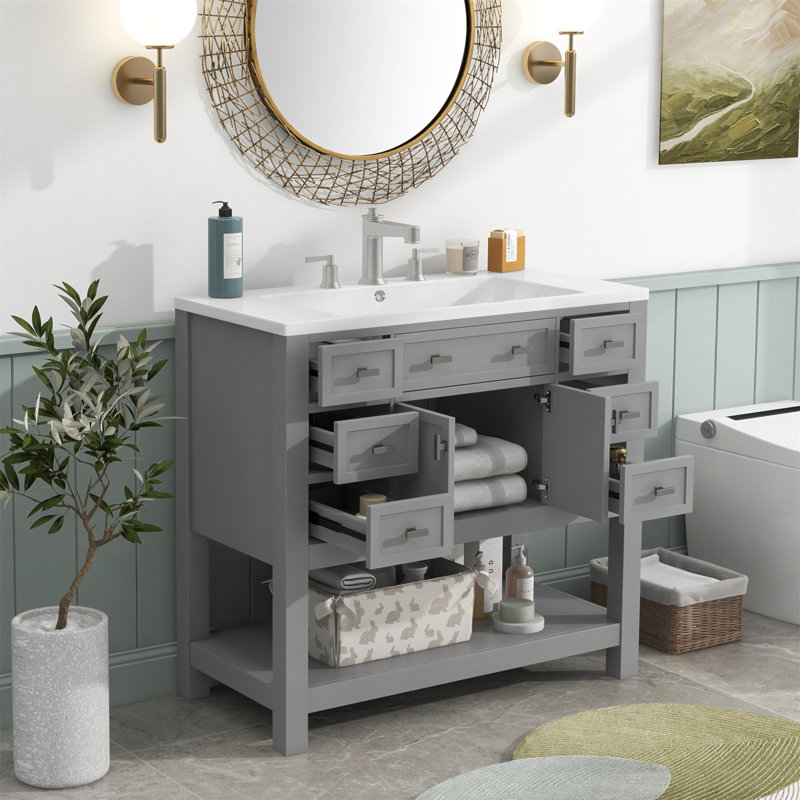 15 35.2'' Single Bathroom Vanity with Top, Gray