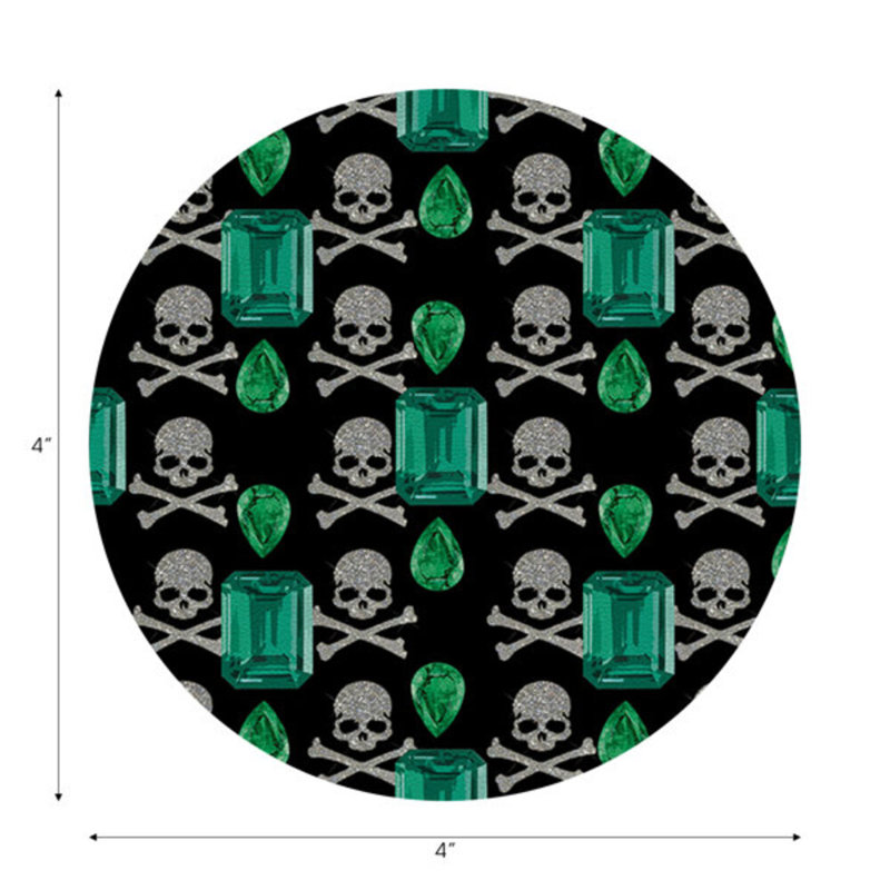 Gem Emeralds Skull Vegan Leather Round Coasters, Black