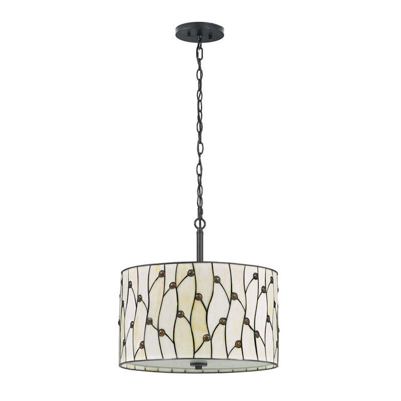 Lustre cylindrique à 3 lumières avec accents en fer forgé Kenyatta, Naturel