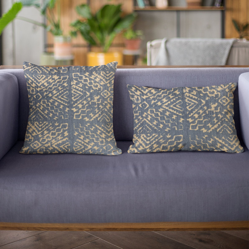 Coussin géométrique à losanges, 22 po x 22 po, bleu