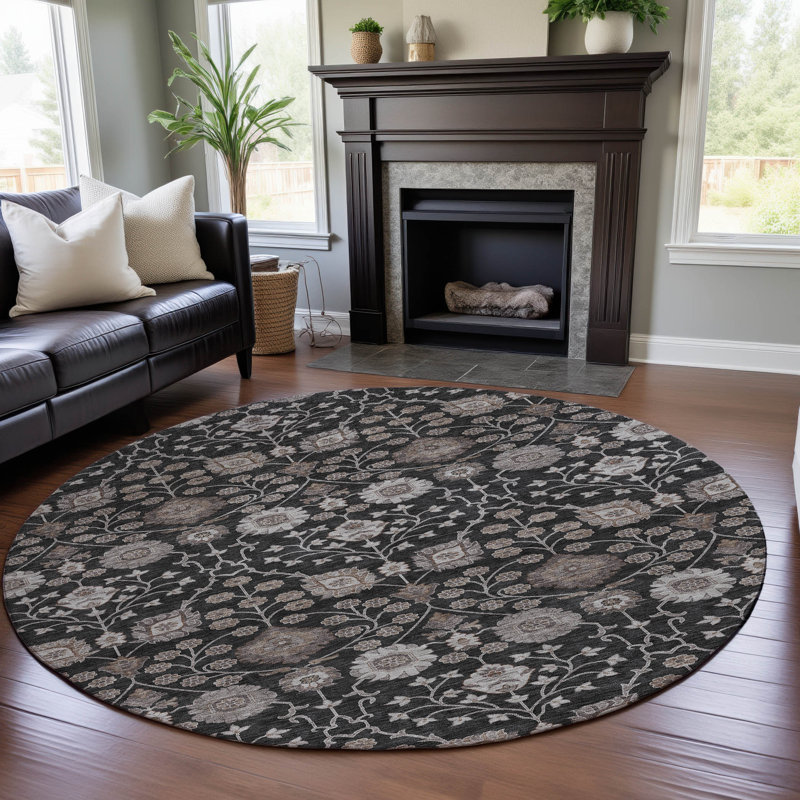 Premium Machine Washable Gurubaksh AMF1155 Floral Rug, Round 8'