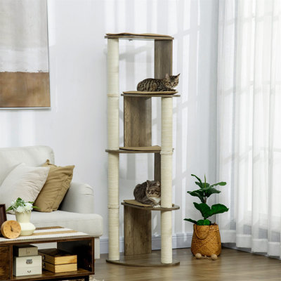 Arbre à chat d'angle avec poteaux à griffer et perchoirs rembourrés PawHut