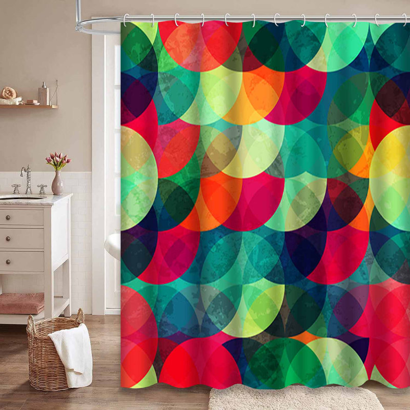 Rideau de douche coloré cercle coloré bleu sarcelle avec 12 crochets, L 72 po x l 84 po
