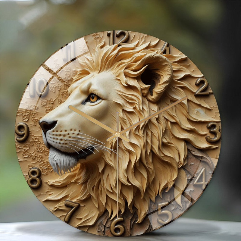 Horloge murale élégante en forme de tête de lion, horloge murale moderne en verre 12 po