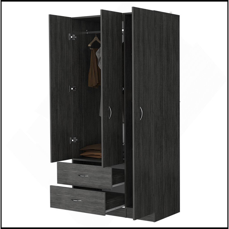 Armoire trois portes Eureka, deux tiroirs, chêne fumé, Chêne