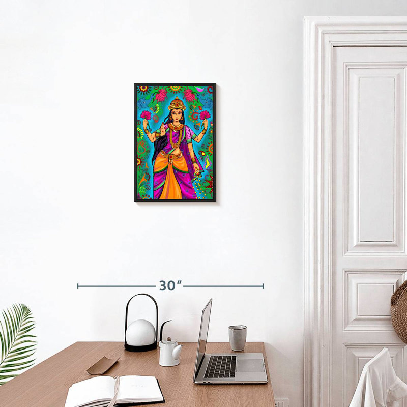 Déesse indienne Lakshmi, 13 po x 19 po, Cadre flottant noir