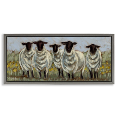  Gazing Sheep Impression Framed Floater Canvas Wall Art by Sara G. Designs