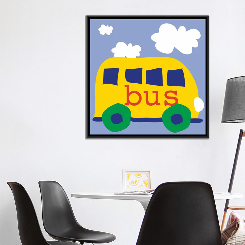 «Yellow School Bus», impression sur toile tendue, H 18 po x l 18 po x P 1,5 po, Toile encadrée noire, Pas de tapis