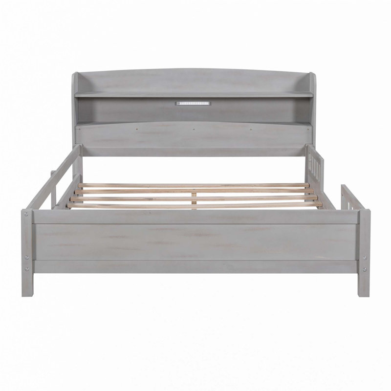 Lit plateforme en bois avec lumière DEL intégrée, Gris antique, Complète