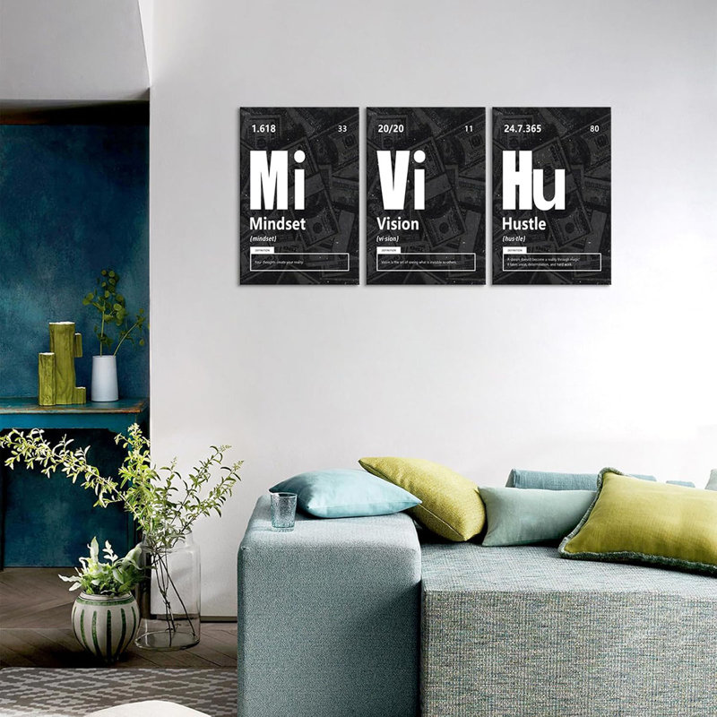 3 Piece Wrapped Canvas Print, Black