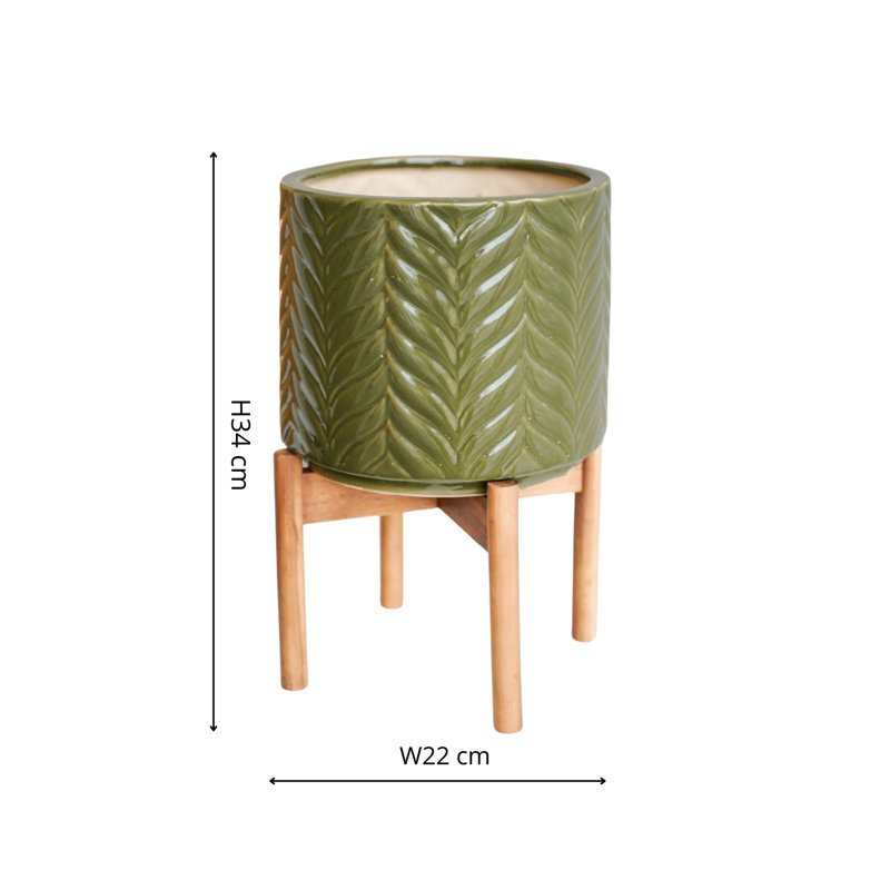 Aspen Chevron Planter, Olive, 40cm H x 28cm W x 28cm D