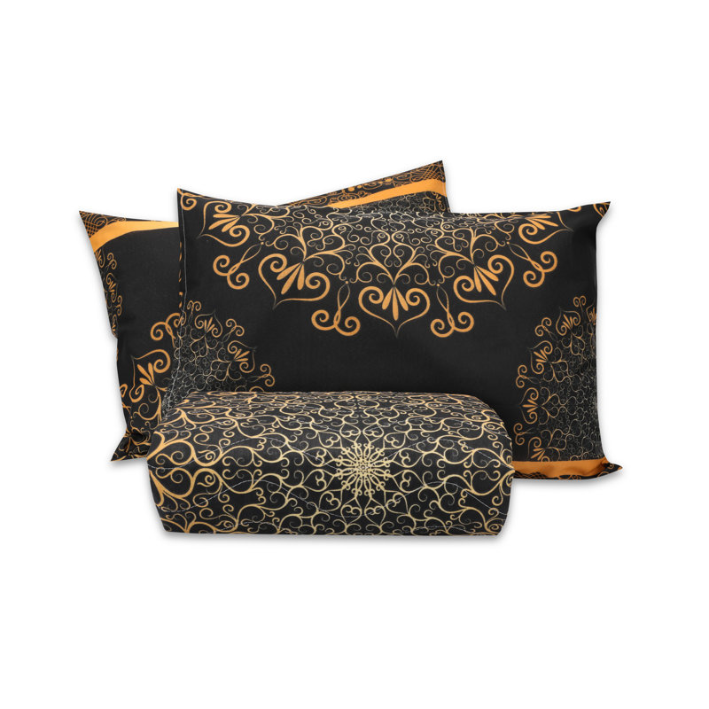 Ensemble de couvre-lit en mélange de coton Marchese, Couvre-lit double TG + 2 taies d'oreiller standard, Jaune