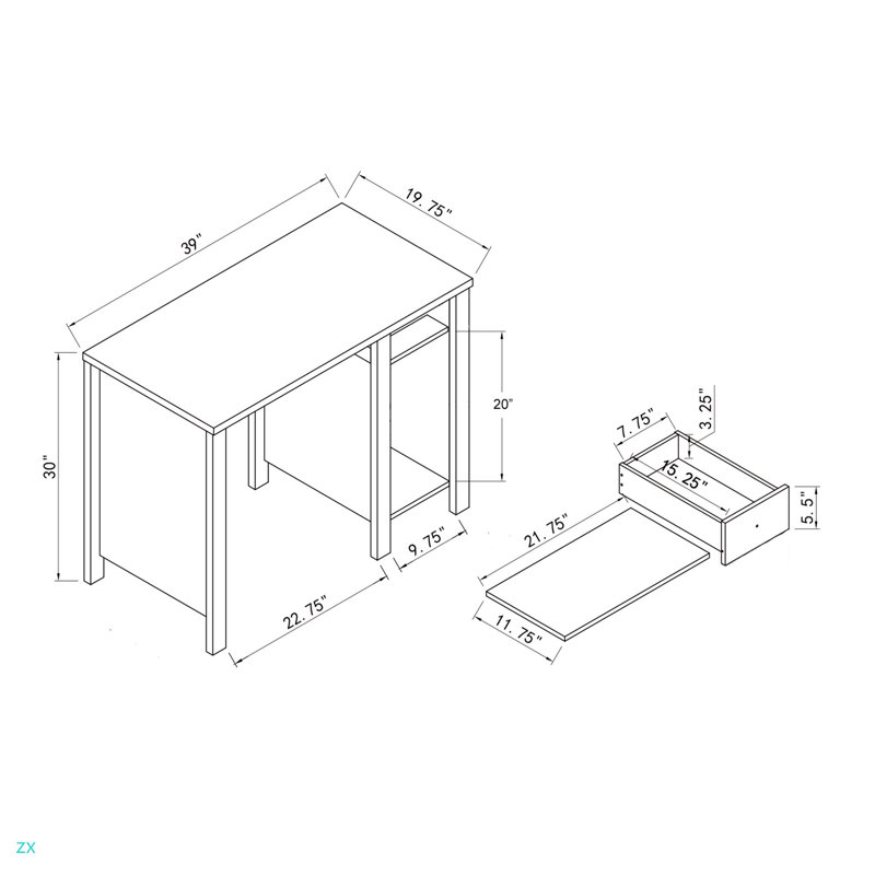 Bureau d'étudiant avec huche Bureau à domicile l 39 po Bureau d'écriture compact, Espresso