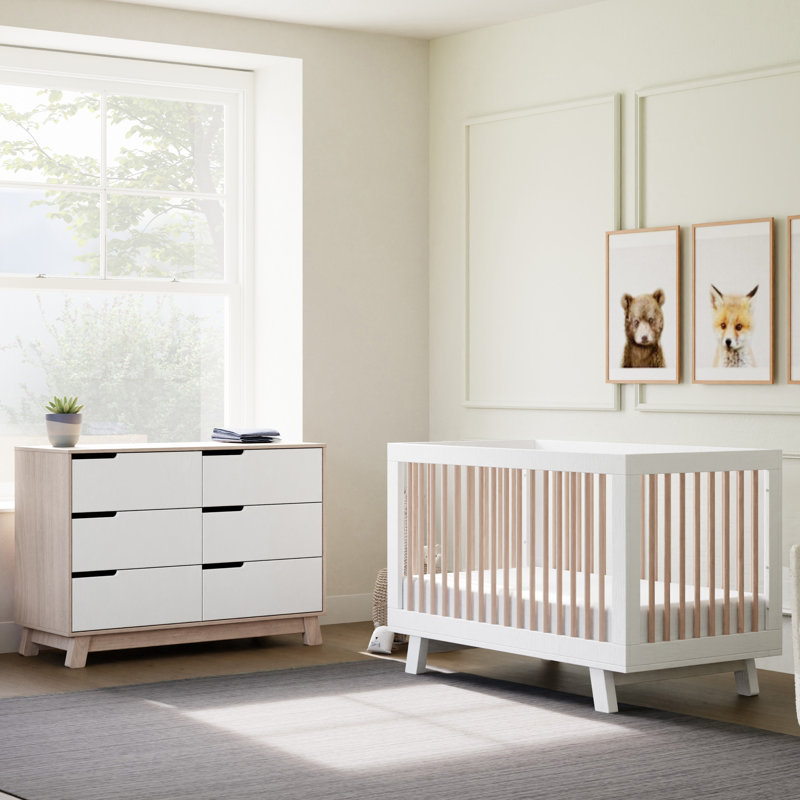Hudson 3-in-1 Convertible Crib, White/Washed Natural