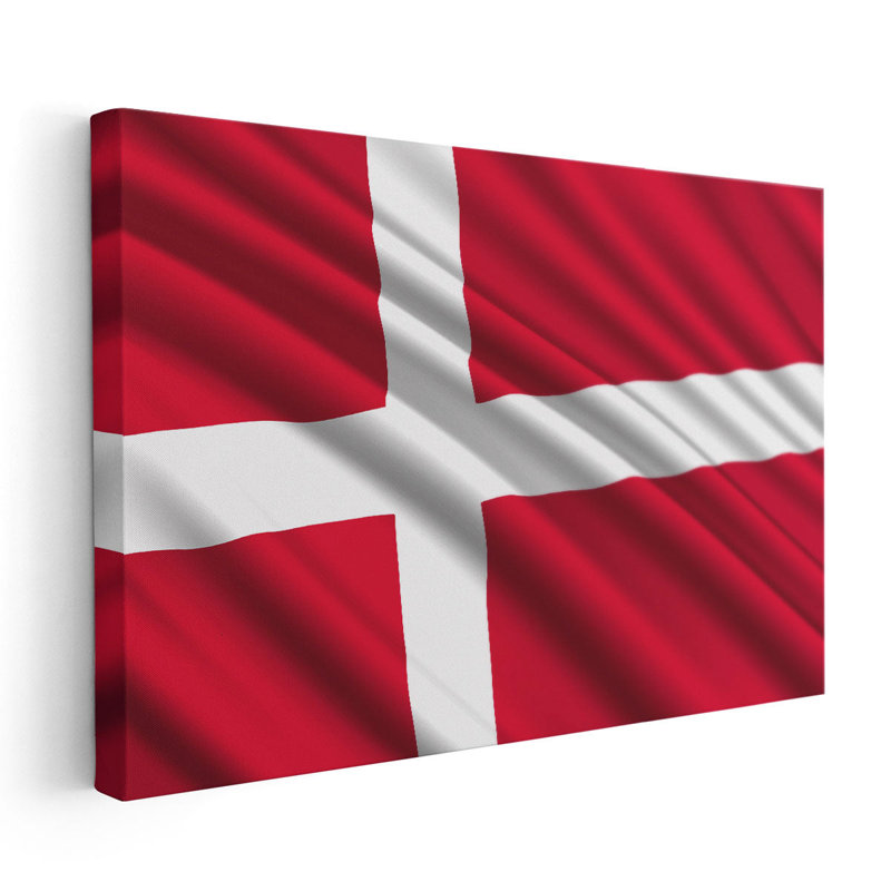 Drapeau du Danemark flottant - reproduction d'art sur toile, H 12 po x l 18 po