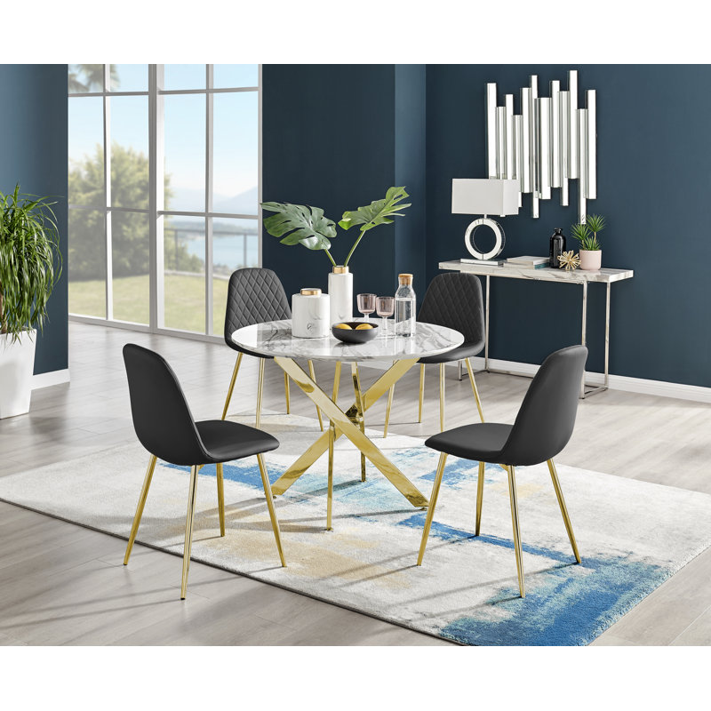 4 - Person Dining Set, 75 cm H x 100 cm W x 100 cm L, Black