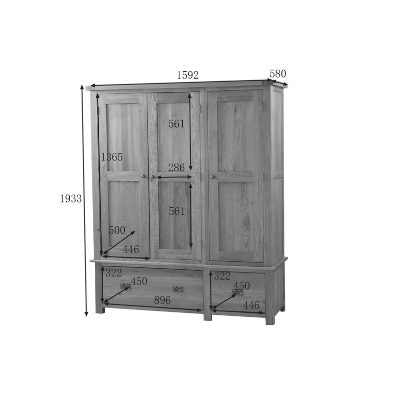 3 Door Solid Wood Wardrobe