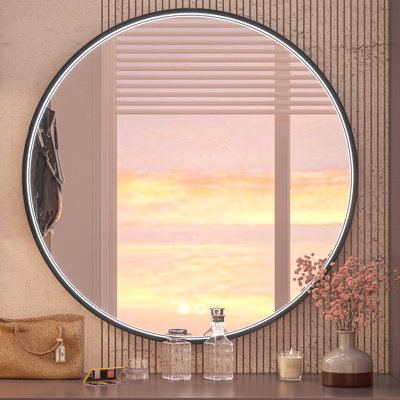 Fantina Round 3 Color Adjustable LED Metal Framed Wall Mirror with Anti-fog