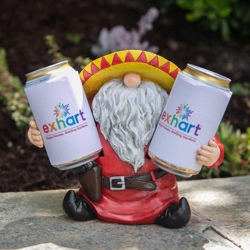 Hand Painted Red and Yellow Gnome Statue with Drink Holders