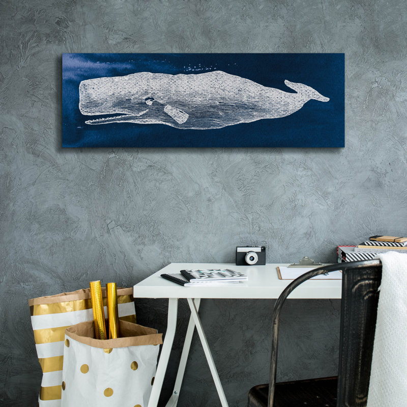  «Whale On Blue» par Wild Apple Portfolio, art mural sur toile, 36 po x 12 po