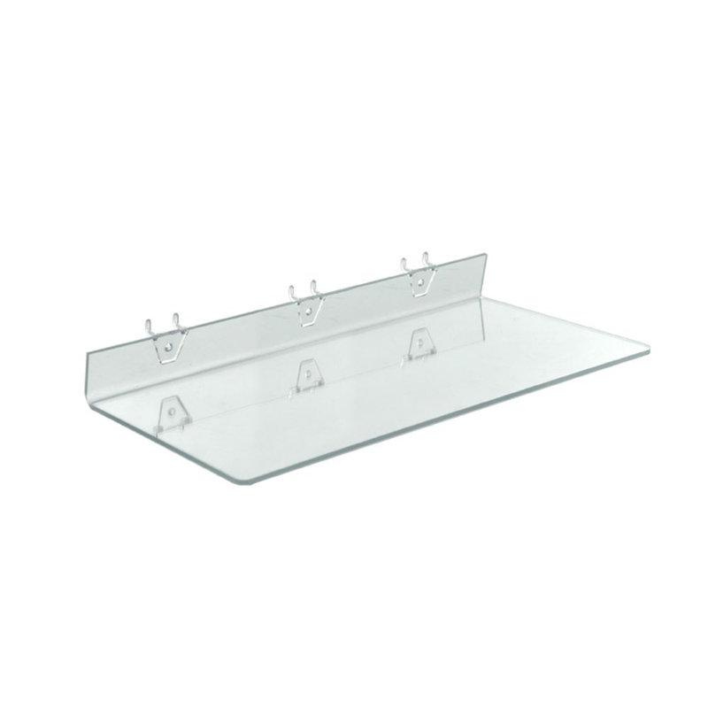 Tablette transparente en acrylique pour panneau perforé et lattes 20 po x 8 po x 2 po, paquet de 4