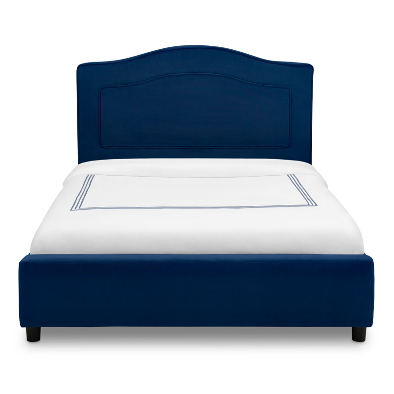 Navy Blue Velvet Upholstered Twin Platform Bed with Pine Frame