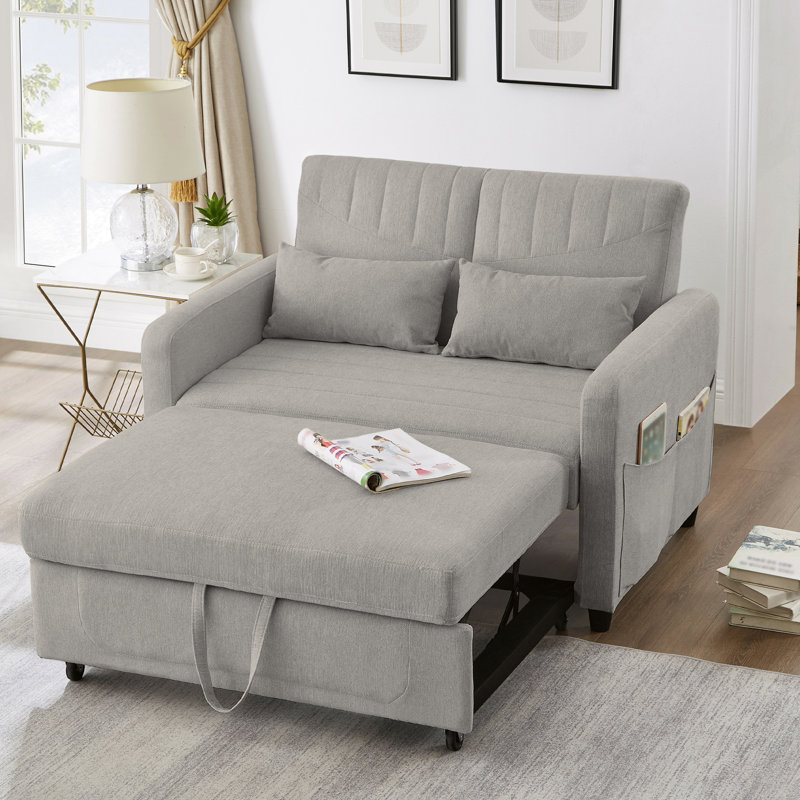 2 Seater Linen Sofa Bed, Light Grey