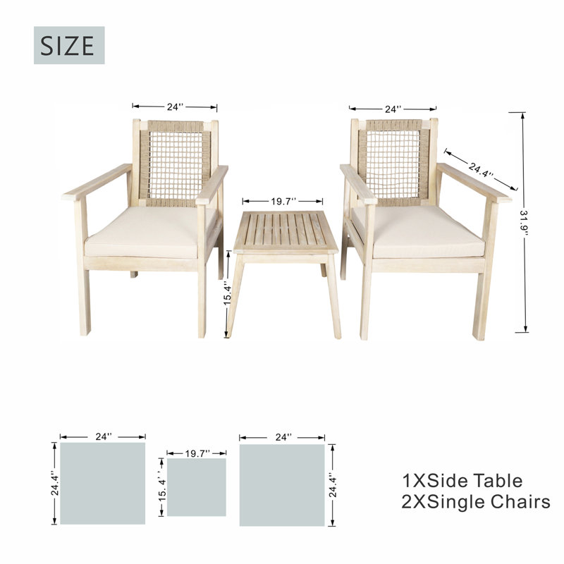 Acacia Wood Bench & Chair Sets – Outdoor Seating Set With Comfort & Woven Rope Design, 3