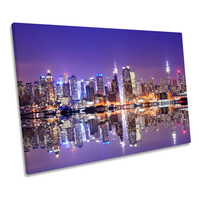 New York City Skyline Purple - Wrapped Canvas Print