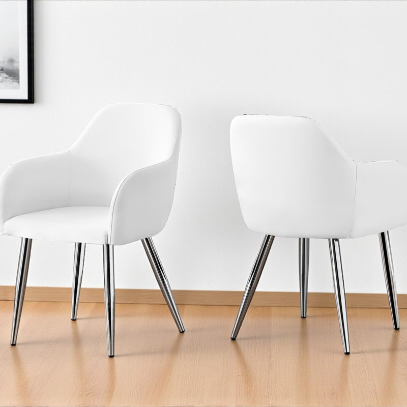 Chaise de salle à manger Agostini, Blanc, Chrome