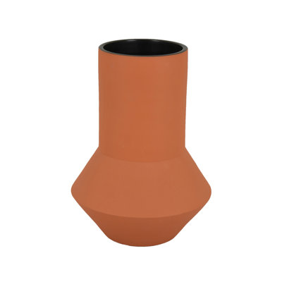 Decorative Vase, Faceted Body, Angular Base, Orange Brown Ceramic 11 Inch
