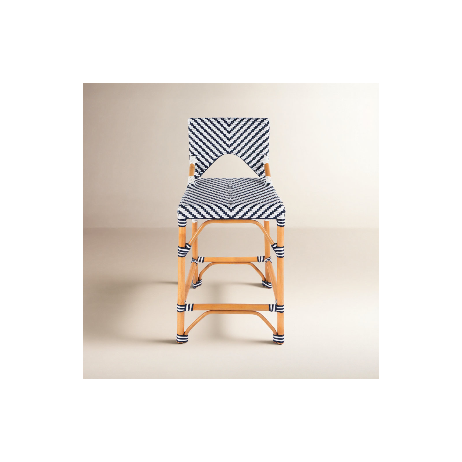 Estela Woven Stool, Navy Blue/White