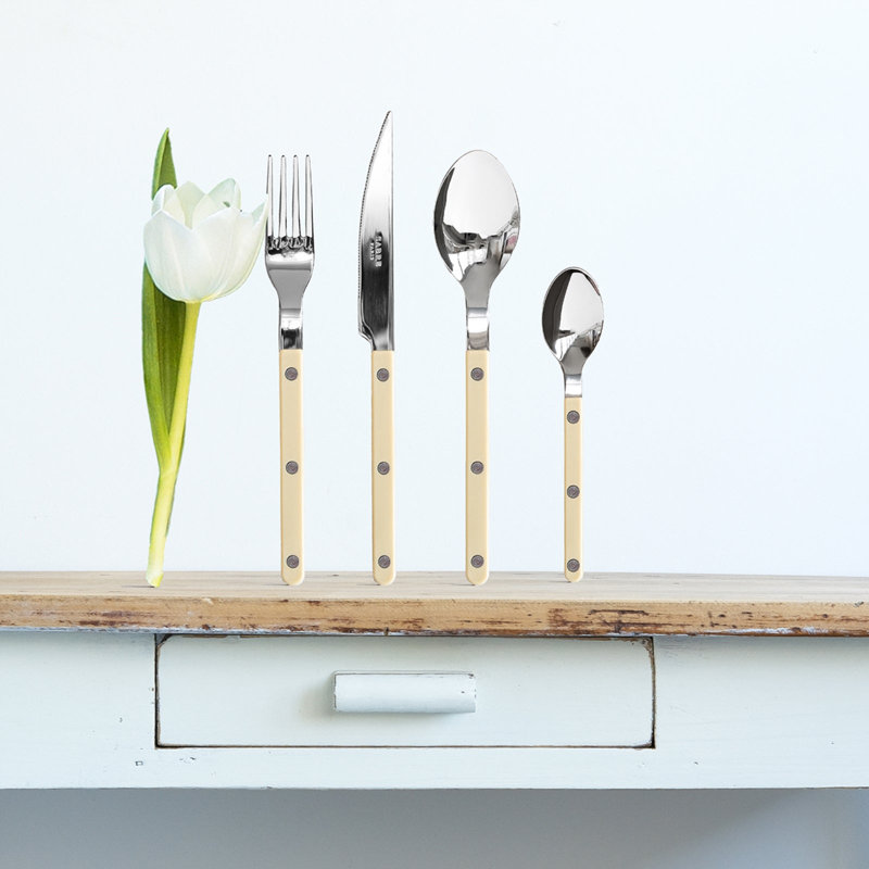 Bistrot Solid 5 - Piece Stainless Steel Flatware Set - Service for 1, Ivory