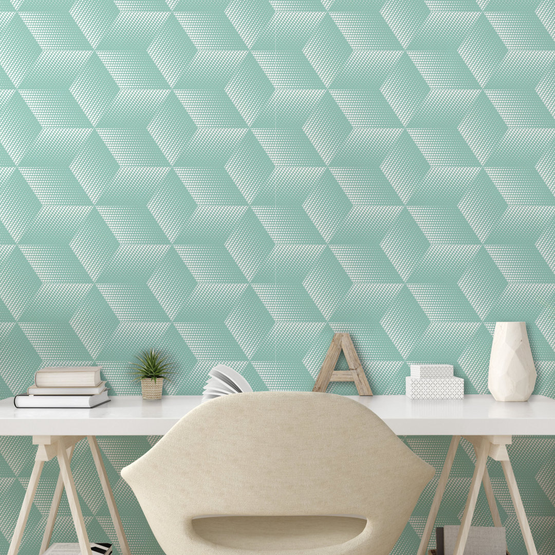 Abzieh- und Klebetapete, Halbton-Rhombus-Motiv, Geometrisch, Pale Seafoam Weiß