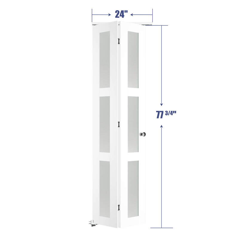 24 in. White MDF Bi-Fold Door with Frosted Glass Panels