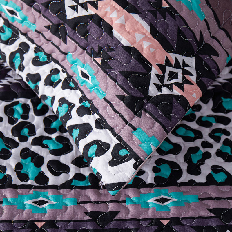 Polyester Percale Geometric Shapes Coverlet, King Coverlet + 2 King Shams