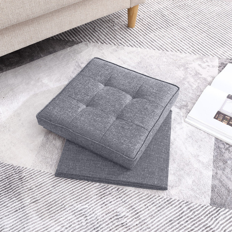 Hilsa Upholstered Ottoman, Gray Linen Blend