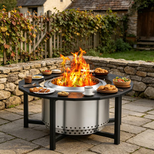 Outdoor Smokeless Fire Pit Surround Tabletop Powder-Coated Steel with Cover