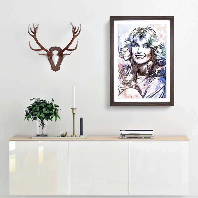 Farrah Fawcett - Picture Frame Painting Print, 76cm H x 50cm W x 2cm D, Walnut