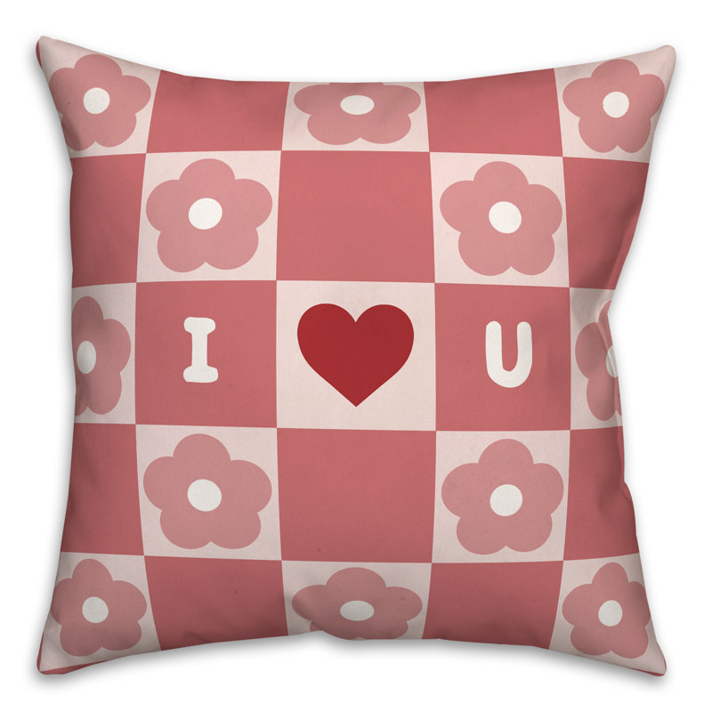I Heart You Daisy Check Throw Pillow