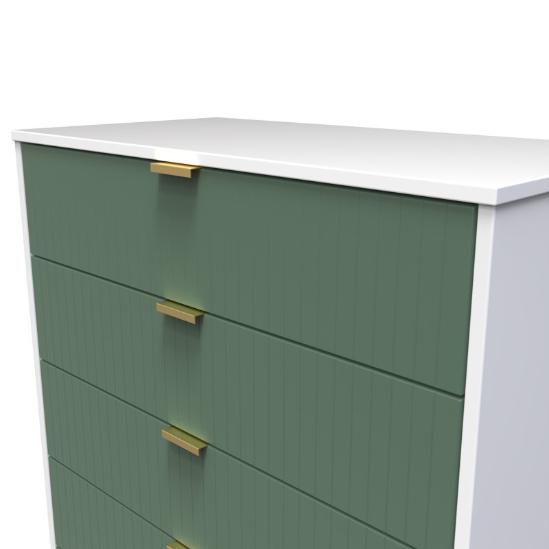 Fully Assembled Aliziah 5 - Drawer Chest of Drawers, Labrador Green/White