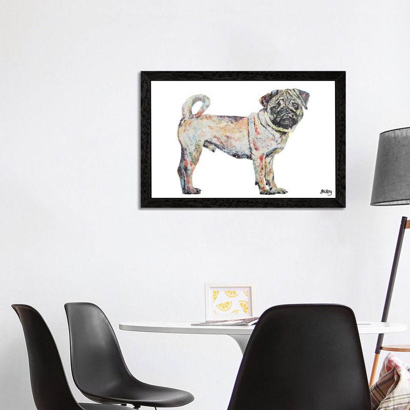 Pug by Becksy - Floater Frame Painting on Canvas, 66.04 cm H x 45.72 cm W, Black Framed