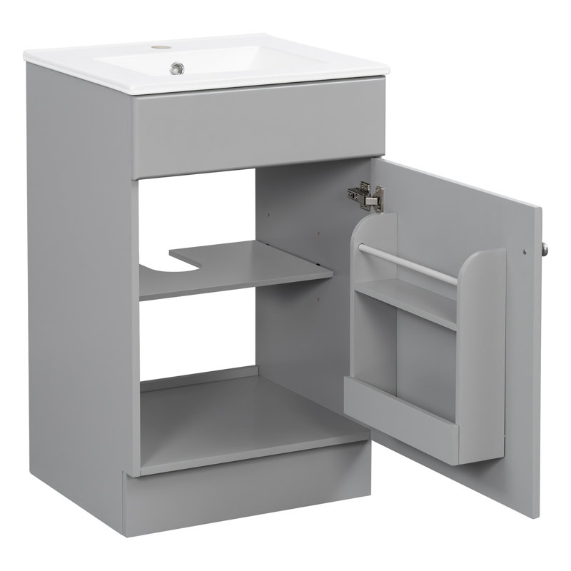 Meuble-lavabo de 20 po avec lavabo à poser en céramique, Gris