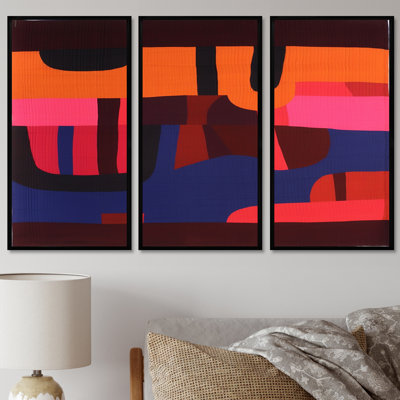 Midnight Melodies Retro 70S Purple Orange II - Abstract Wall Art Set