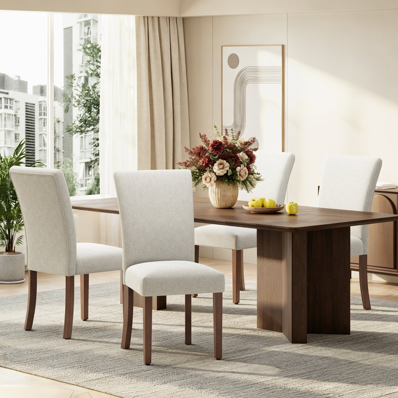 Chaise de salle à manger rembourrée en cuir avec garniture cloutée (ensemble de 4), Beige