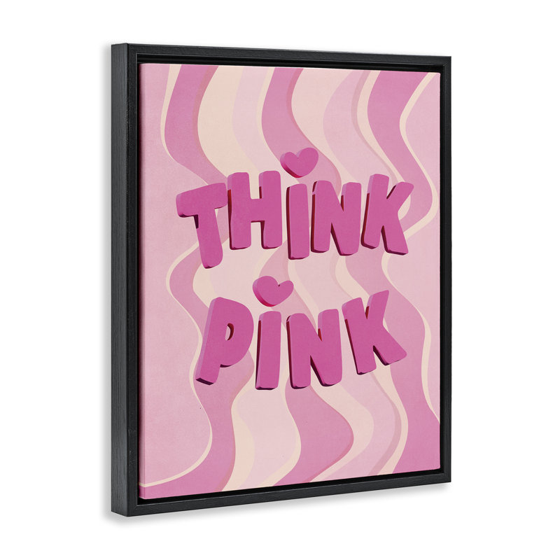 «Think Pink», motif ondulé sur toile encadrée par Nataly White, Cadre flottant noir de jais, H 31 po x l 25 po