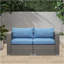 Ensemble de causeuse de patio en osier 2 pièces 59 "de largeur 59" avec coussins bleus