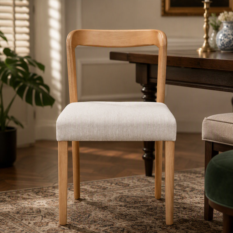 Ensemble de 2 chaises de salle à manger en bois d'hévéa massif (chêne naturel et beige), Beige, Beige, Naturel