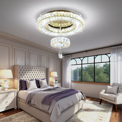 Lustre rond en cristal à deux niveaux